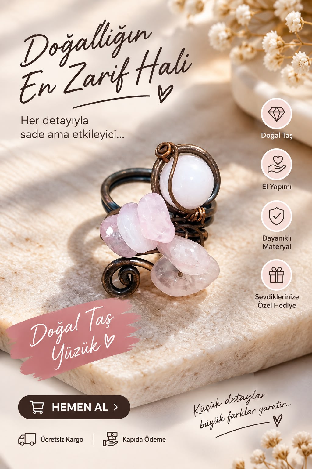 Pembe Kuvars Yüzük